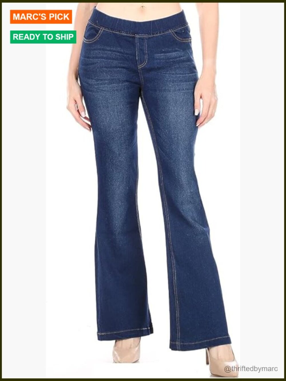Stretch Pull-On Flare Jeans High Rise Boot Cut Women's Denim